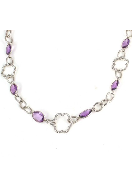 925 Ayar Gümüş Ametist Taşlı Zincir Halkalı Kolye modelleri