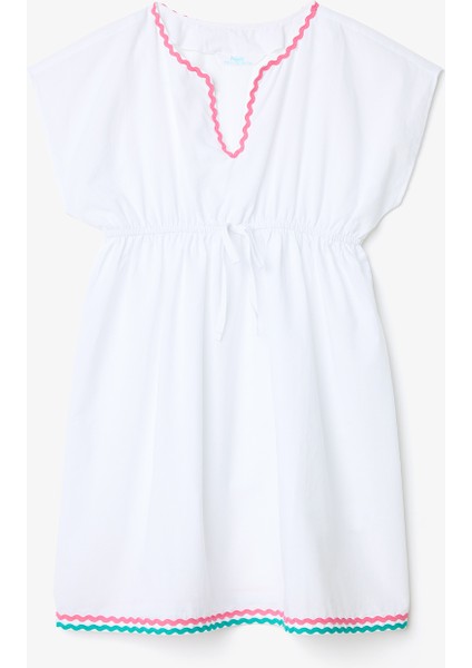 Genç Kız Color Stripe Beyaz Kaftan