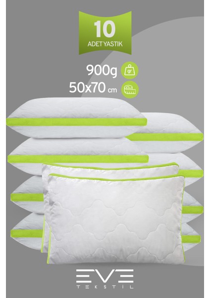 10 Adet Klimax Yeşil Serisi Kılıflı Fermuarlı Klimali Antialerjik Silikon Nano Elyaf Yastık 50X70CM