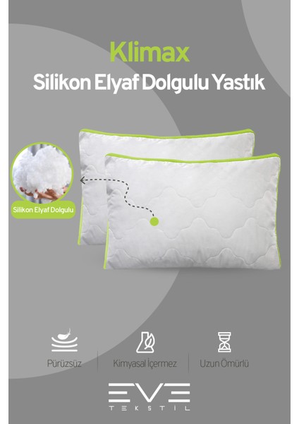 10 Adet Klimax Yeşil Serisi Kılıflı Fermuarlı Klimali Antialerjik Silikon Nano Elyaf Yastık 50X70CM fiyatları