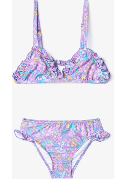 Kız Çocuk Pretty Flowers Üçgen Çok Renkli Bikini Takımı