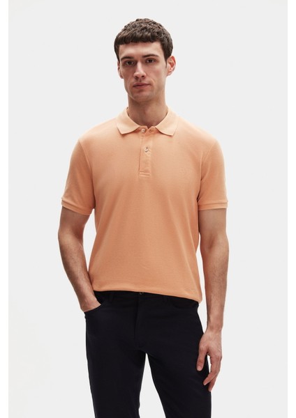 Regular Fit Kayısı Pike Dokulu %100 Pamuk Kıvrılmaz Polo Yaka Nakışlı T-shirt 4HC14ORT51000