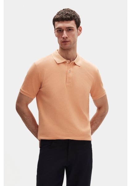 Regular Fit Kayısı Pike Dokulu %100 Pamuk Kıvrılmaz Polo Yaka Nakışlı T-shirt 4HC14ORT51000 fiyatları