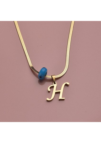 Harfli Sarı Kadın Çelik Kolye Takı Hediyelik Aksesuar