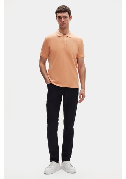 Regular Fit Kayısı Pike Dokulu %100 Pamuk Kıvrılmaz Polo Yaka Nakışlı T-shirt 4HC14ORT51000 fırsatları