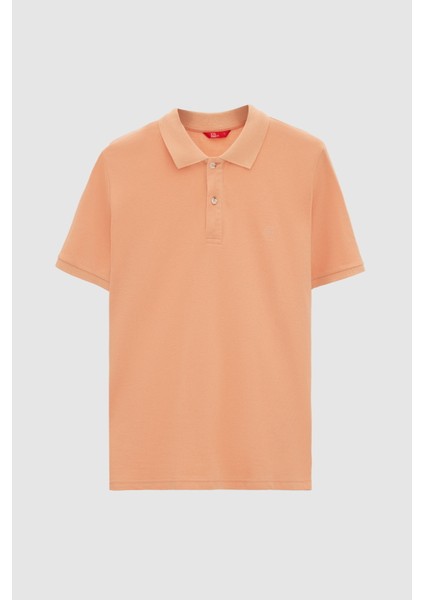 Regular Fit Kayısı Pike Dokulu %100 Pamuk Kıvrılmaz Polo Yaka Nakışlı T-shirt 4HC14ORT51000 indirimleri