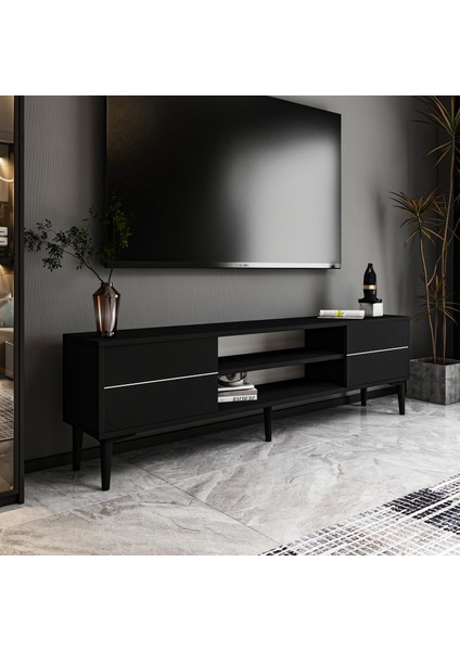 Aragon Modern Tv Sehpası – 140 cm , 2 Kapaklı+2 Açık Raflı, Siyah & Beyaz Renk Seçenekli Tv Ünitesi