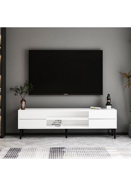 Aragon Modern Tv Sehpası – 140 cm , 2 Kapaklı+2 Açık Raflı, Siyah & Beyaz Renk Seçenekli Tv Ünitesi fiyatları