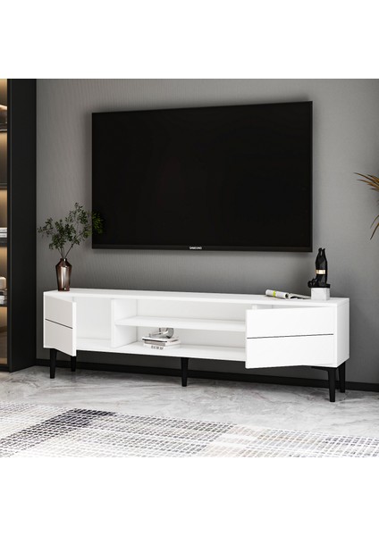 Aragon Modern Tv Sehpası – 140 cm , 2 Kapaklı+2 Açık Raflı, Siyah & Beyaz Renk Seçenekli Tv Ünitesi modelleri