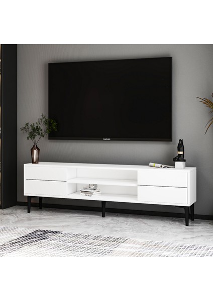 Aragon Modern Tv Sehpası – 140 cm , 2 Kapaklı+2 Açık Raflı, Siyah & Beyaz Renk Seçenekli Tv Ünitesi fırsatları