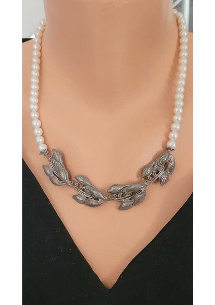 925 Ayar Gümüş 4 Yapraklı Incili Kolye