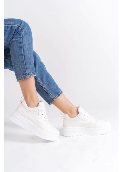 Alessı Bağcıklı Ortopedik Taban Kadın Sneaker Spor Ayakkabı Bt - Kırık Beyaz modelleri