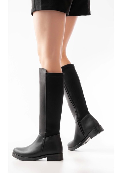 Siyah Arka Streç Fermuarlı Günlük Kadın Çizme modelleri