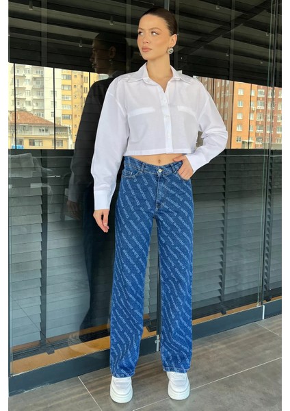 Bol Paça Likralı Kadın Jean Kot Pantolon P-00016351