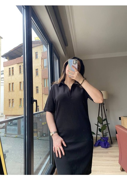 Modal Kumaş Polo Yaka Elbise
