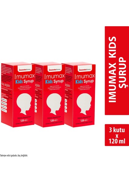 Imuneks Farma Imumax Kids Şurup Kara Mürver Meyve Ekstresihatmi Kök Ekstresiüzüm Çekirdeği Ekstresi Içeren Gıda Takviyesi 120 Ml X 3 Adet