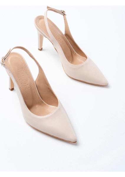 ST-1153 Bej Günlük Arkası Açık 9 cm Topuklu Kadın Ayakkabı