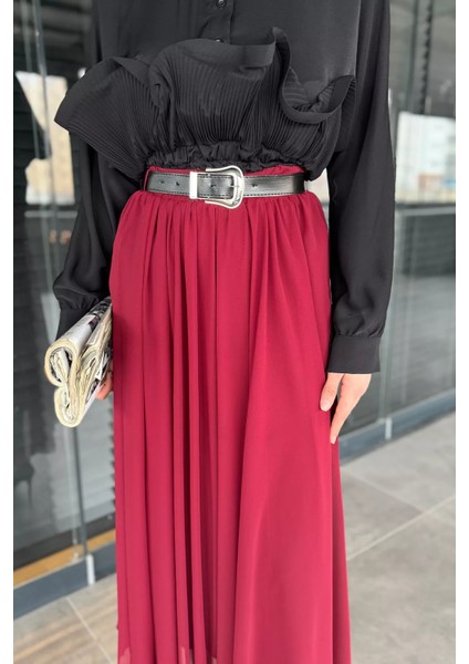 Kemerli Tesettür Şifon Etek P-00016249 fırsatları