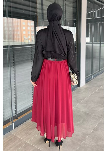 Kemerli Tesettür Şifon Etek P-00016249 indirimleri