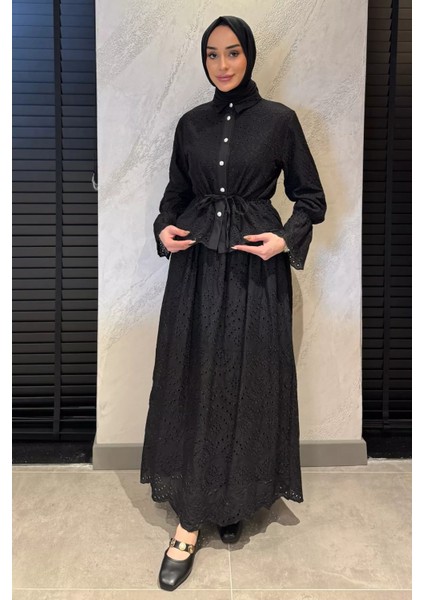 Kadın Fistolu Bel Bağlamalı Tunik Etek Tesettür Ikili Takım P-00016242