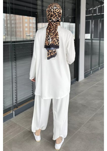 Taş Işlemeli Bisiklet Yaka Tunik Pantolon Tesettür Ikili Takım P-00016179