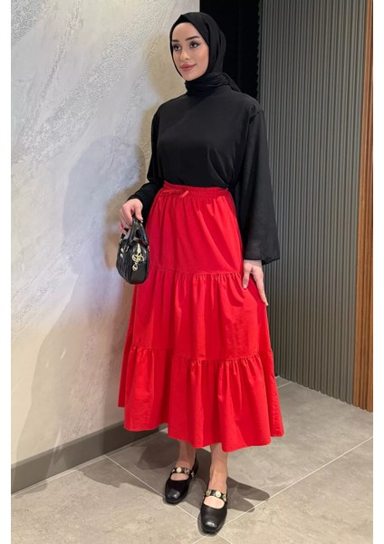 Kadın Bel Lastikli Pileli Katlı Tesettür Etek P-00016066