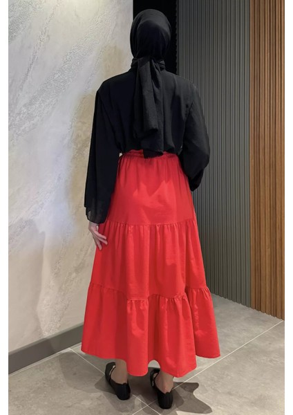 Kadın Bel Lastikli Pileli Katlı Tesettür Etek P-00016066