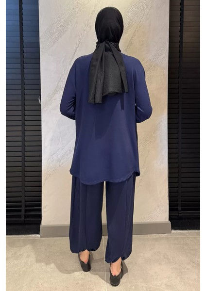 Taş Işlemeli Bisiklet Yaka Tunik Pantolon Tesettür Ikili Takım P-00016179