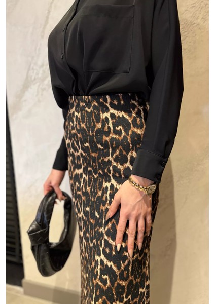 Kadın Leopar Desenli Bel Lastikli Bürümcük Tesettür Etek P-00016182 fiyatları
