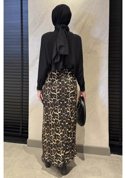 Kadın Leopar Desenli Bel Lastikli Bürümcük Tesettür Etek P-00016182 modelleri