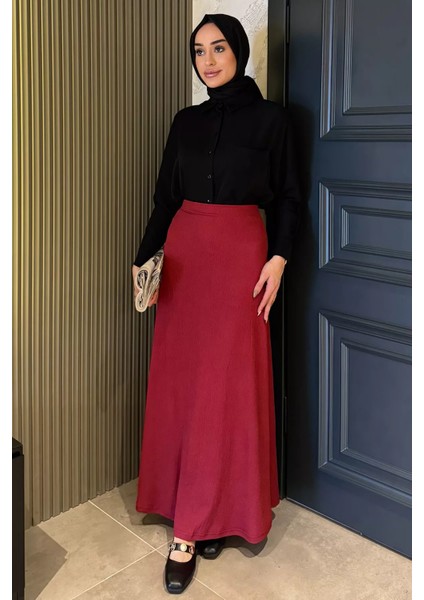 Kadın Düz Renk Bel Lastikli Bürümcük Tesettür Kiloş Etek P-00016184