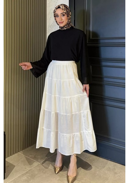 Kadın Bel Lastikli Katlı ve Pileli Tesettür Etek P-00016053