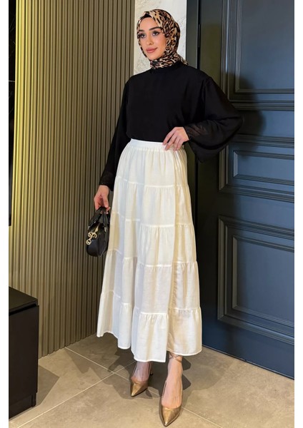 Kadın Bel Lastikli Katlı ve Pileli Tesettür Etek P-00016053 fiyatları
