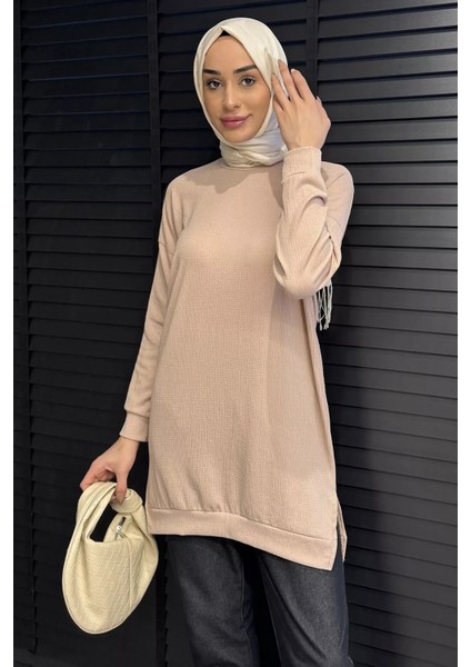 Kadın Bisiklet Yaka Yırtmaç Detaylı Bürümcük Tesettür Tunik P-00016048