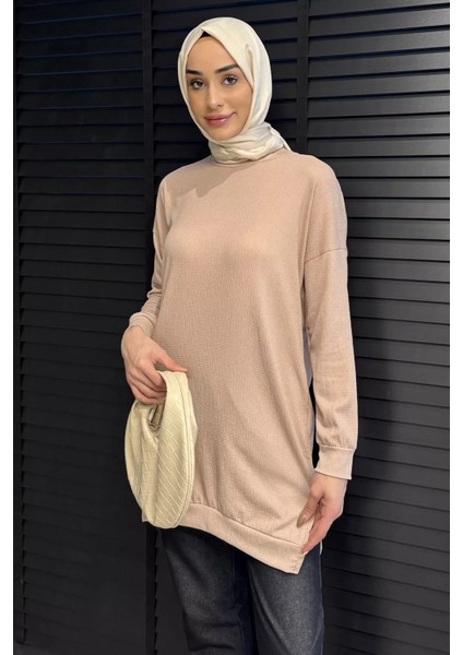 Kadın Bisiklet Yaka Yırtmaç Detaylı Bürümcük Tesettür Tunik P-00016048
