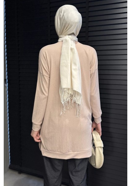 Kadın Bisiklet Yaka Yırtmaç Detaylı Bürümcük Tesettür Tunik P-00016048