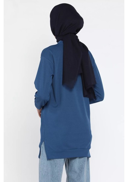 Kadın Bisiklet Yaka Kendinden Çizgi Desenli Tesettür Tunik P-00016019 modelleri