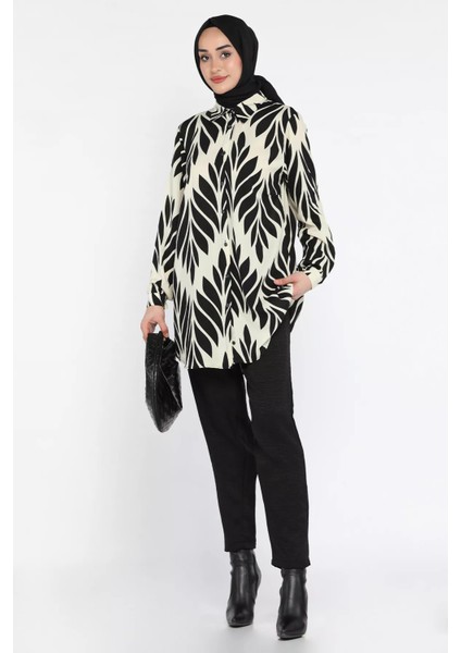 Büyük Beden Desenli Tunik Pantolon Tesettür Ikili Takım P-00015974