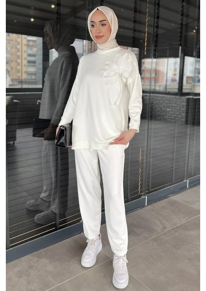 Yaka Çiçek Detaylı Tunik Pantolon Tesettür Ikili Takım P-00015931