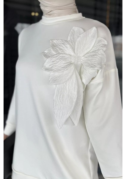 Yaka Çiçek Detaylı Tunik Pantolon Tesettür Ikili Takım P-00015931