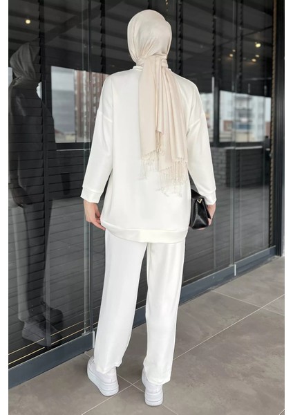 Yaka Çiçek Detaylı Tunik Pantolon Tesettür Ikili Takım P-00015931