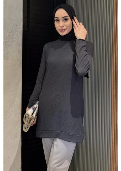 Kadın Bisiklet Yaka Yırtmaç Detaylı Bürümcük Tesettür Tunik P-00016048