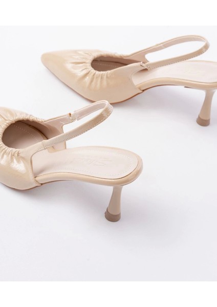 İNF-40451 Bej Kırışık Rugan Günlük Arkası Açık Topuklu Bayan Ayakkabı modelleri