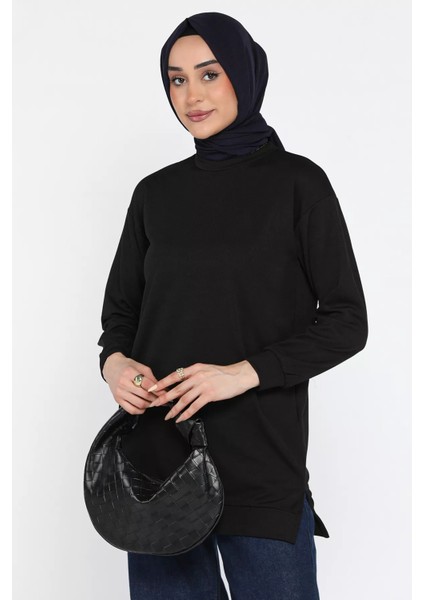 Kadın Bisiklet Yaka Kendinden Çizgi Desenli Tesettür Tunik P-00016019