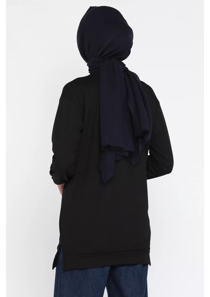 Kadın Bisiklet Yaka Kendinden Çizgi Desenli Tesettür Tunik P-00016019