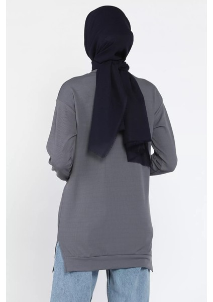 Kadın Bisiklet Yaka Kendinden Çizgi Desenli Tesettür Tunik P-00016019 modelleri