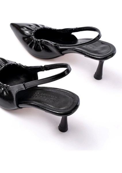 İNF-40451 Siyah Kırışık Rugan Günlük Arkası Açık Topuklu Bayan Ayakkabı indirimleri