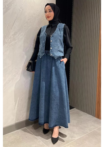 Tesettür Cepli Etek Yelek Jean Kot Ikili Takım P-00015913 fiyatları