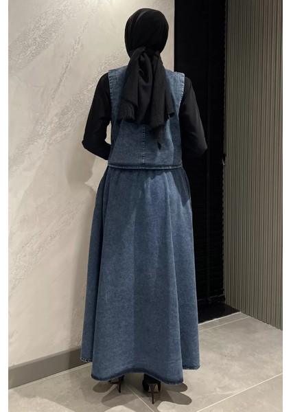 Tesettür Cepli Etek Yelek Jean Kot Ikili Takım P-00015913 fırsatları