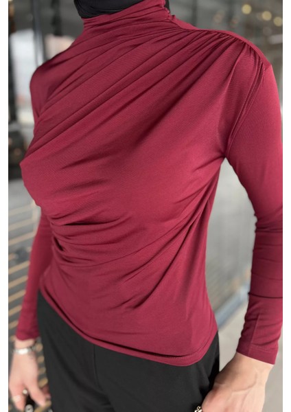 Omuz ve Bel Drapeli Tesettür Bluz P-00015672